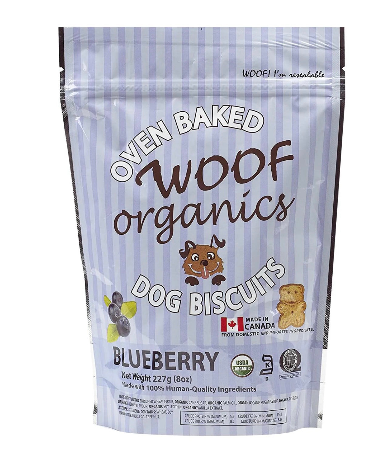 A Product of Canada- Woof Organics Plant Based Blueberry Dog Biscuits, 227g