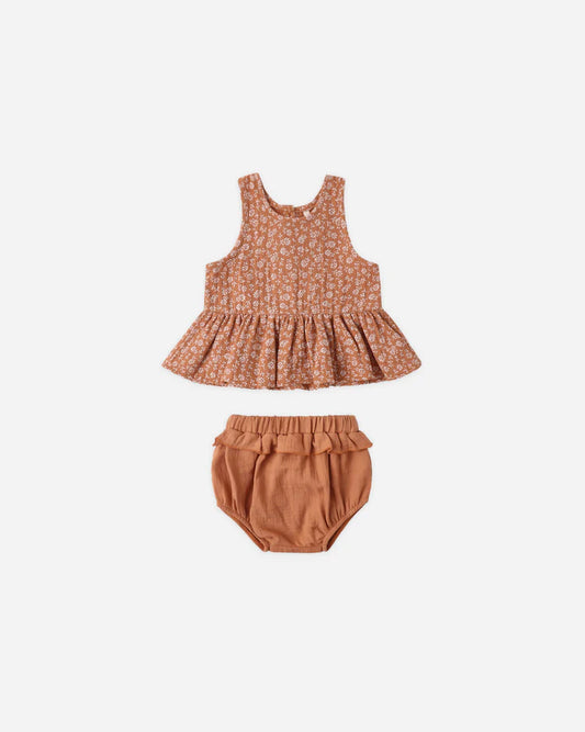 Sleeveless Peplum Set | Poppy Floral | Quincy Mae