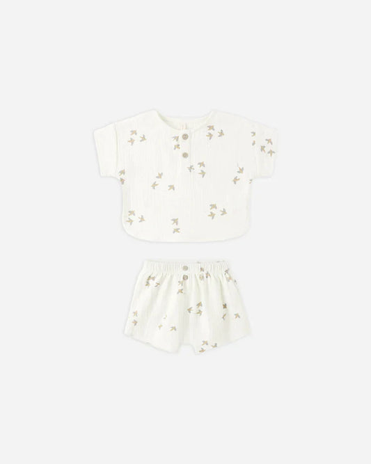 Woven Boxy Top + Short Set | Birds | Quincy Mae