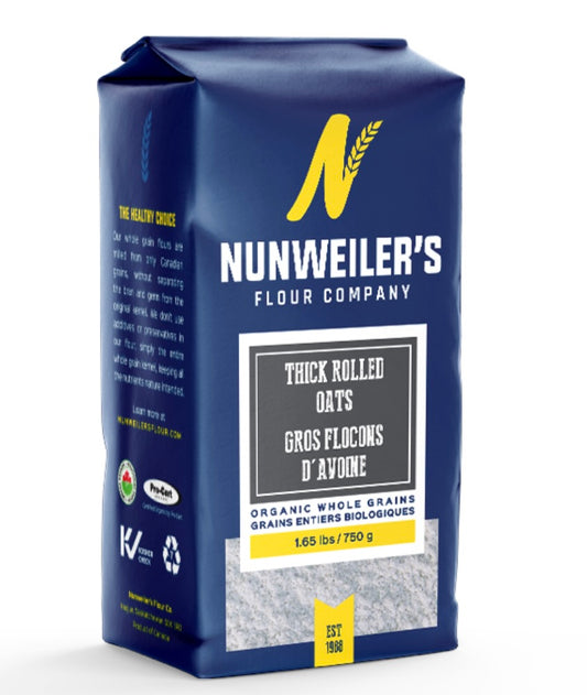 A Product of Canada- Nunweiller's Certified Organic Whole Grain Thick Rolled Oats, 750g