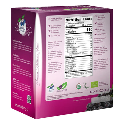 Organic Aronia Berry Juice 101.4 fl oz (3 Litre) Box | Not from Concentrate