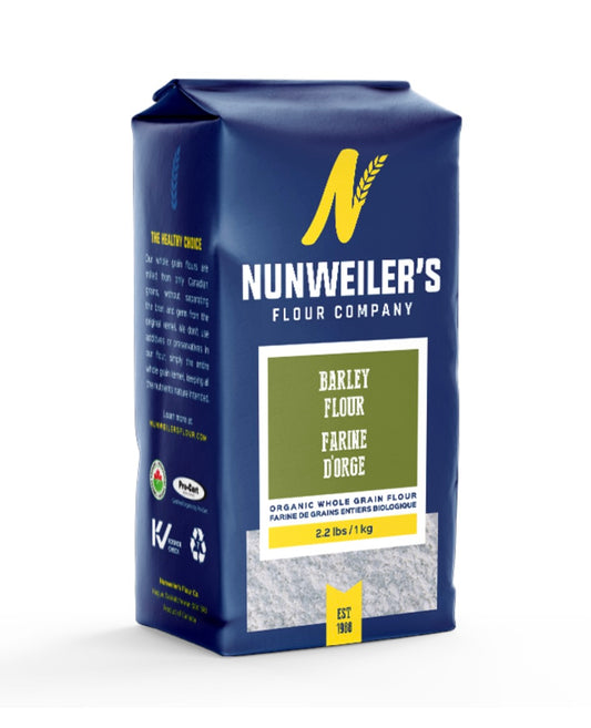 A Product of Canada- Nunweiller's Certified Organic Whole Grain Barley Flour, 1kg