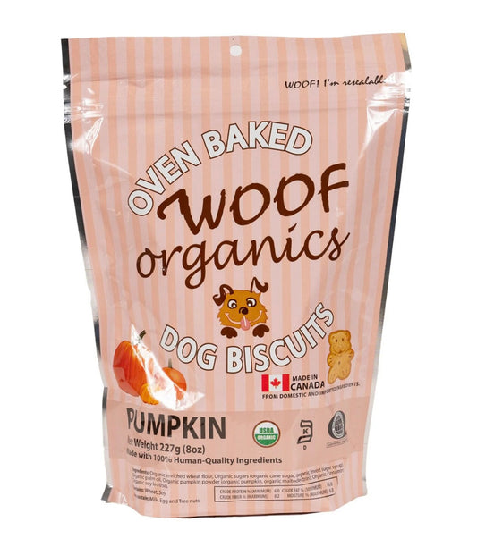 A Product of Canada- Woof Organics Plant Based Pumpkin Dog Biscuits, 227g