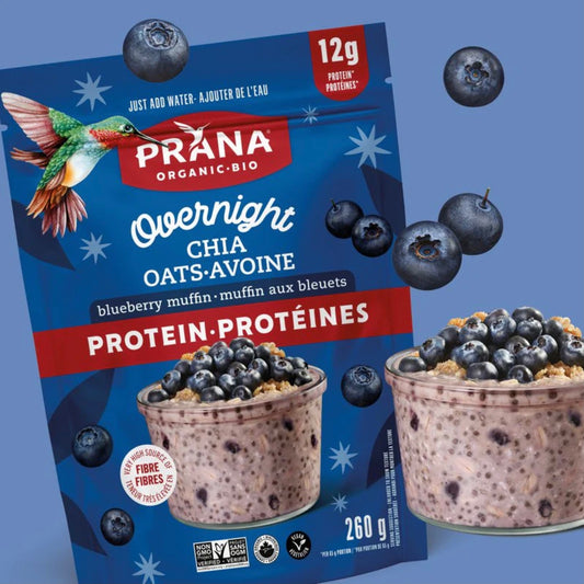 A Product of Canada- Prana Blueberry Muffin Organic Overnight Chia Oats with 12g Protein, 260g