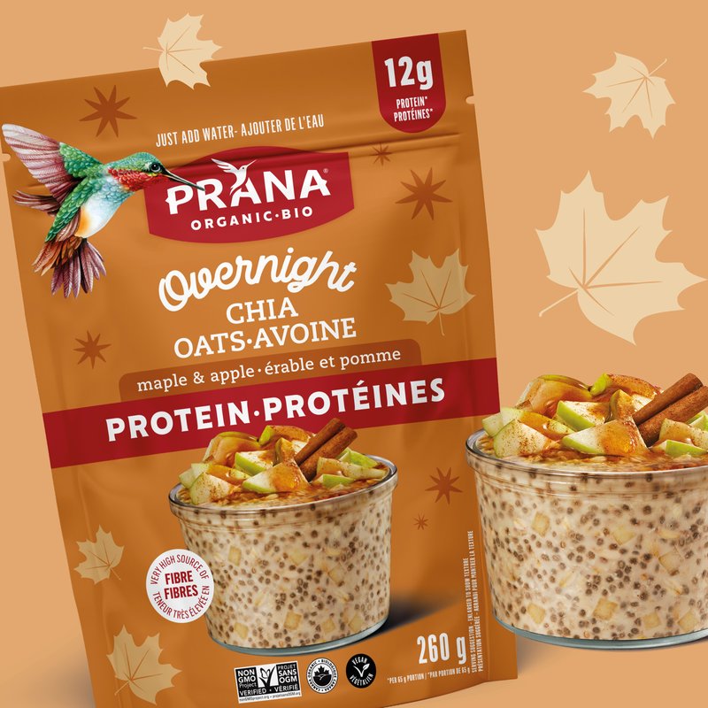 A Product of Canada-  Prana Maple Apple Organic Overnight Chia Oats with 12g Protein, 260g