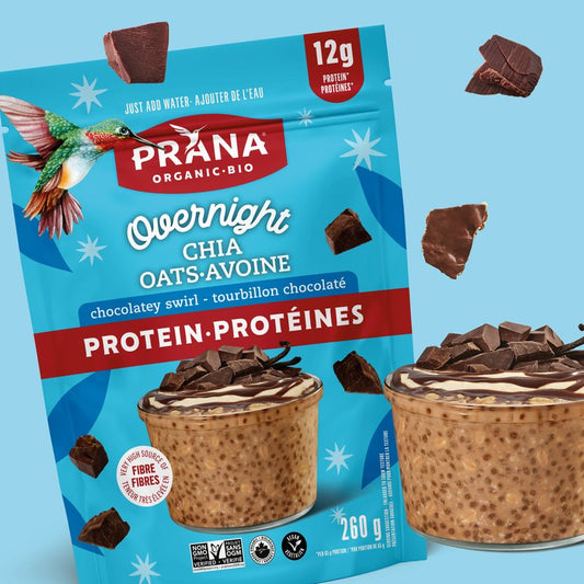 A Product of Canada-  Prana Chocolatey Swirl Organic Overnight Chia with 12g Protein, 260g