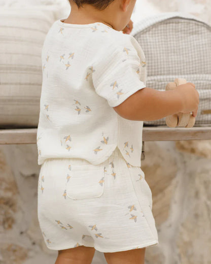 Woven Boxy Top + Short Set | Birds | Quincy Mae