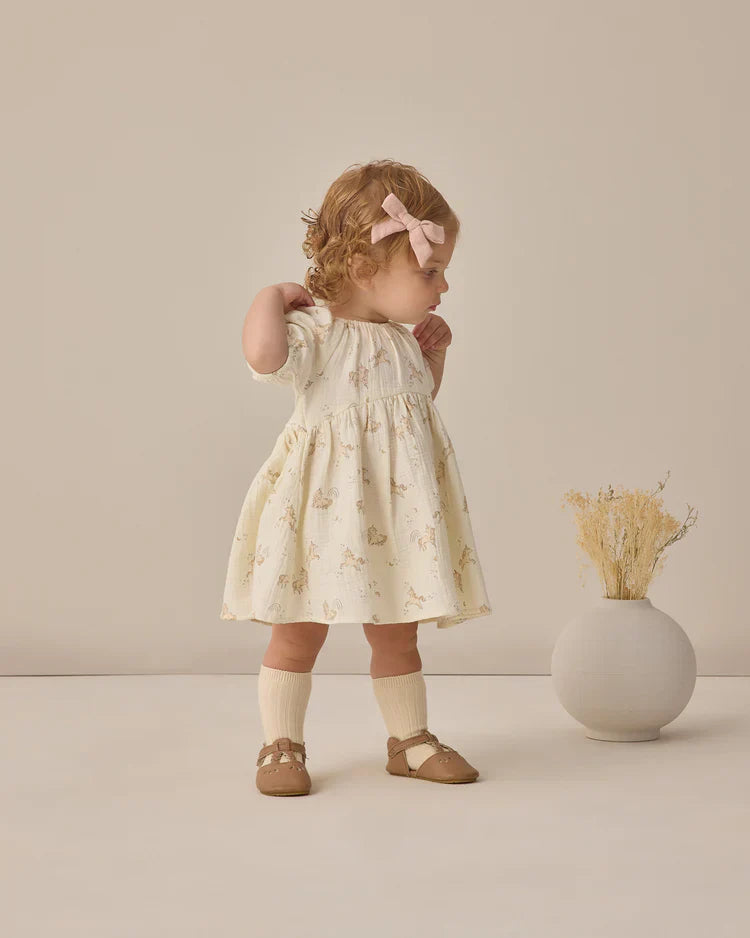 Quincy Mae Bella Dress — Organic Cotton, Balloon Sleeves