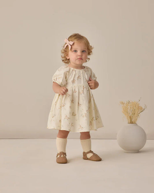 Quincy Mae Bella Dress — Organic Cotton, Balloon Sleeves