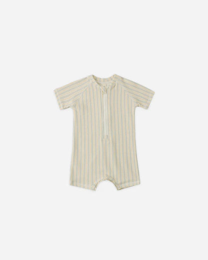Zip Rashguard One-Piece | Blue + Butterscotch Stripe | Quincy Mae