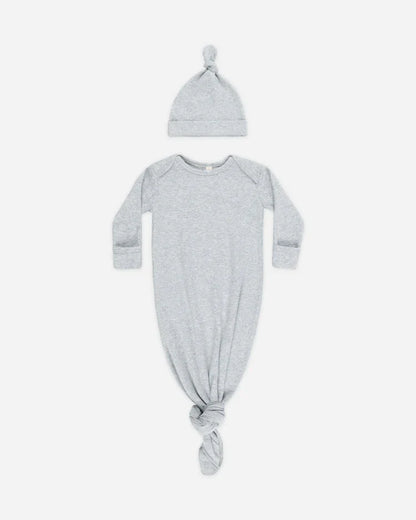 Knotted Baby Gown + Hat | Dusty Blue | Quincy Mae