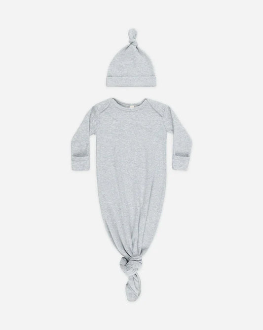 Knotted Baby Gown + Hat | Dusty Blue | Quincy Mae