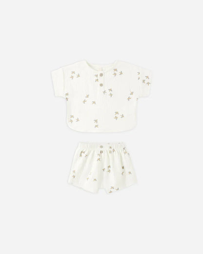Woven Boxy Top + Short Set | Birds | Quincy Mae