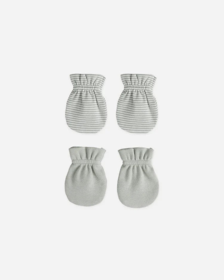 No Scratch Mittens Set | Sage Micro Stripe, Sage | Quincy Mae