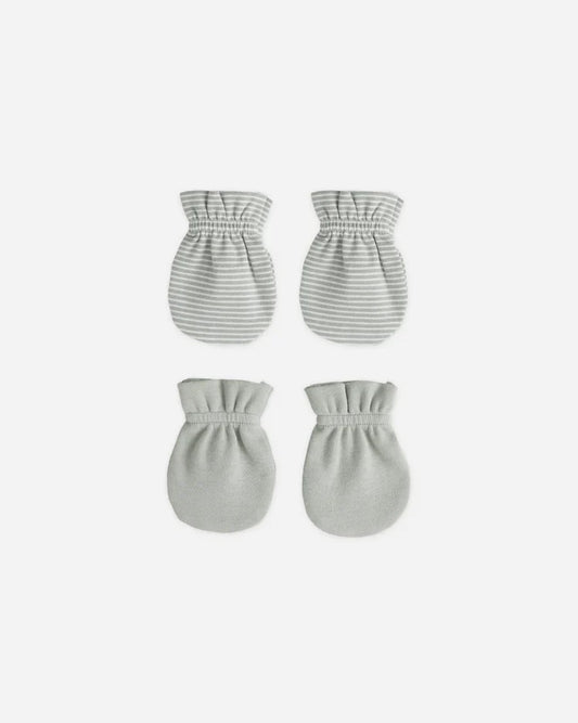 No Scratch Mittens Set | Sage Micro Stripe, Sage | Quincy Mae