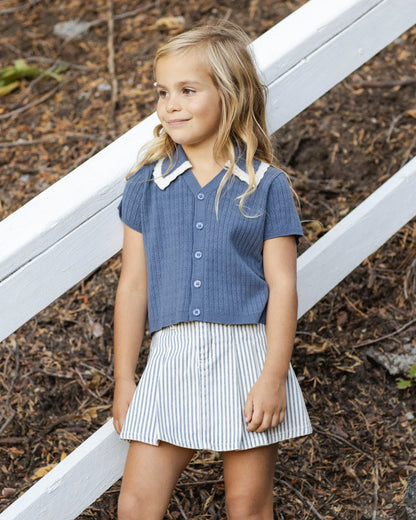 Pleated Denim Skirt | Railroad Stripe | Rylee & Cru