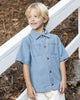 Denim Short Sleeve Overshirt | Washed  Blue | Rylee & Cru