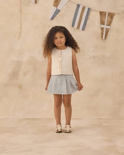 Pleated Denim Skirt | Railroad Stripe | Rylee & Cru