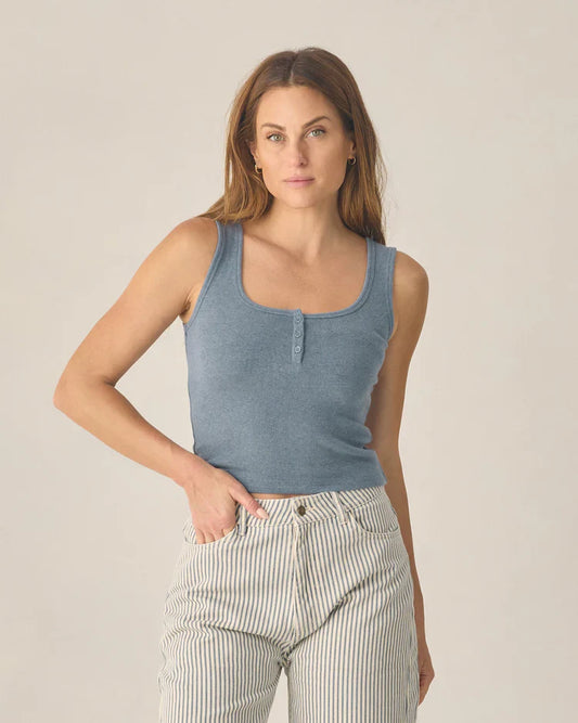 Ladies Ribbed Tank | Heathered Marine | Rylee & Cru