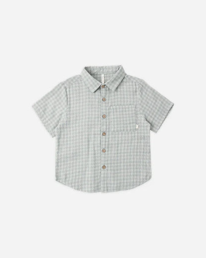 Collared Short Sleeve Shirt | Green Gingham | Rylee & Cru