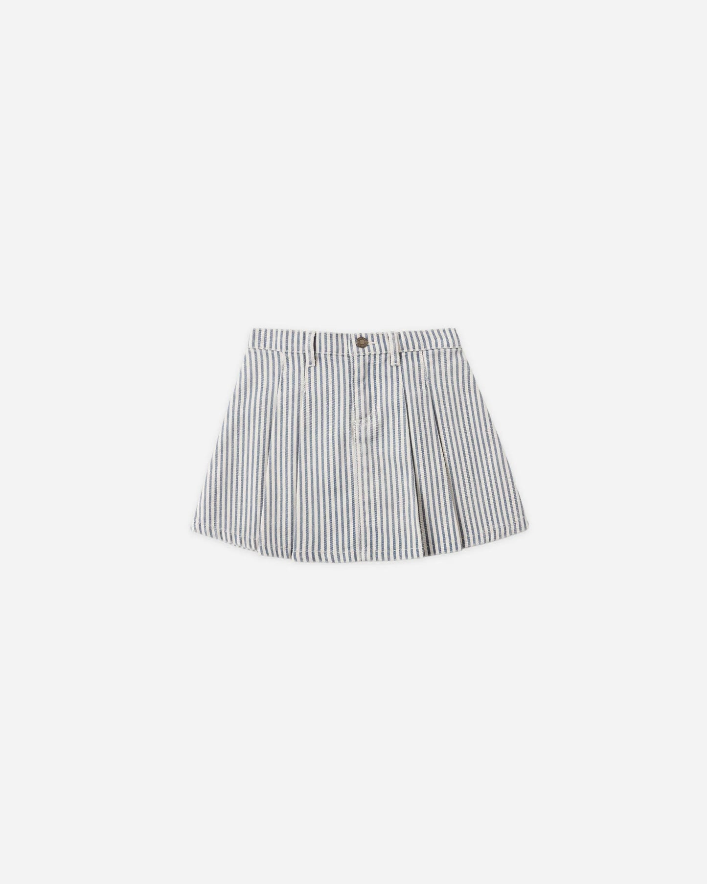 Pleated Denim Skirt | Railroad Stripe | Rylee & Cru