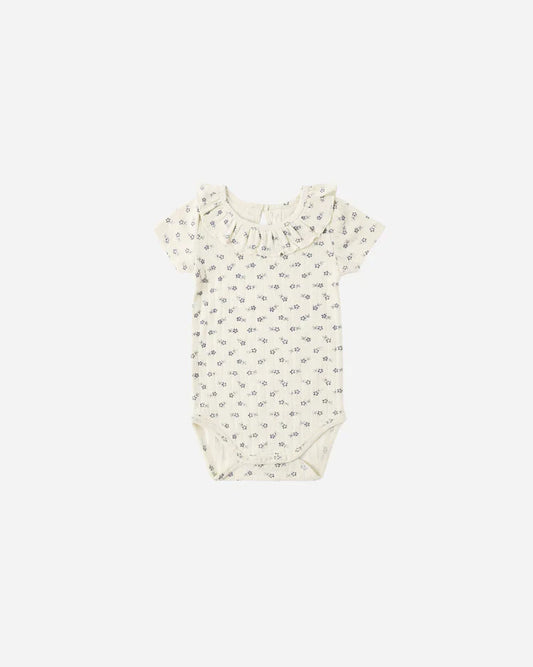 Ruffle Collar Bodysuit | Blue Ditsy | Rylee & Cru