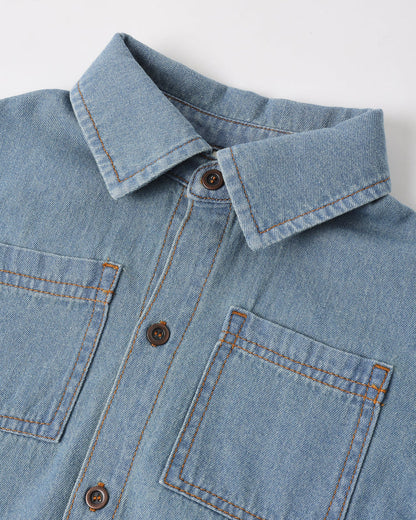 Denim Short Sleeve Overshirt | Washed  Blue | Rylee & Cru