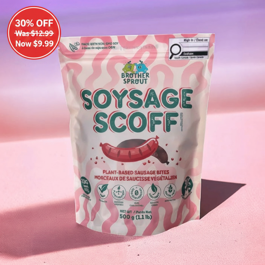 Brother Sprout Soysage Scoff 30% off sale sticker